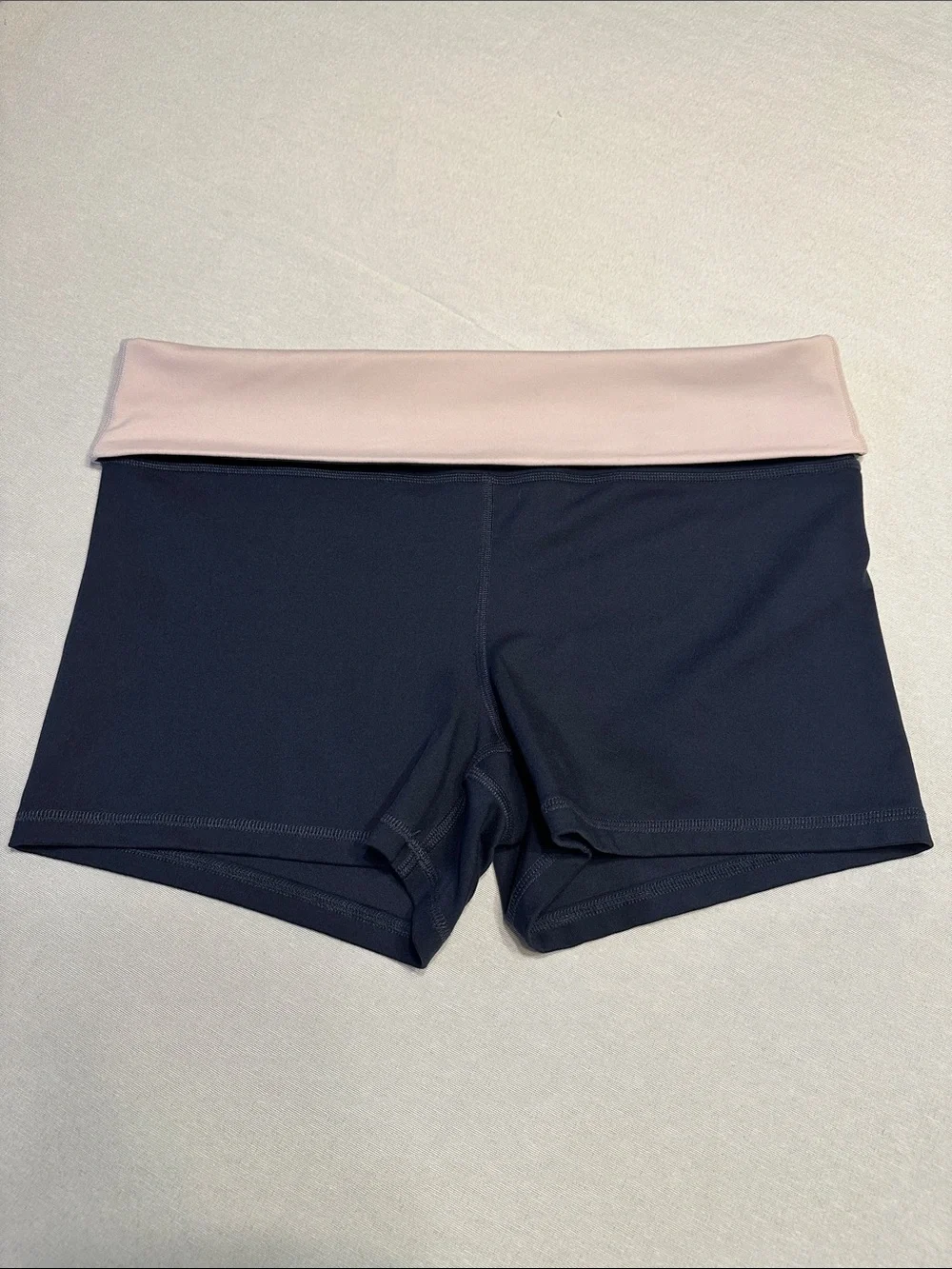 Gilly Hicks Navy Athletic Fold-Over Shorts with Light Pink Waistband